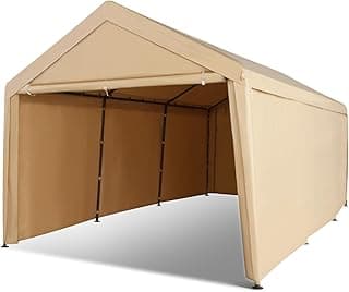 Abba Patio Carport 10×20, Large Portable Garage, All-Season Carport with Roll-up Ventilated Windows and Removable Sidewalls, Waterproof UV Resistant for Cars Vehicles Trucks Boats, 8 Legs, Beige
