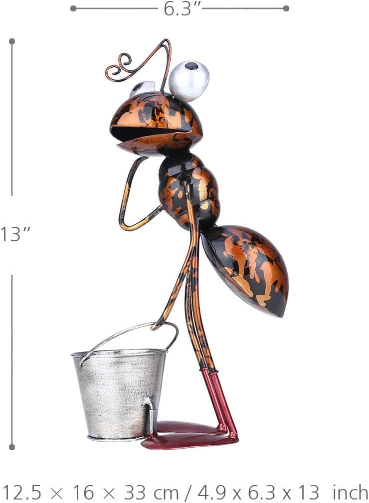 Tooarts Metal Ant Garden Decor Sculpture Home Patio Lawn Yard Indoor Outdoor Statue Ornament with Removable Bucket