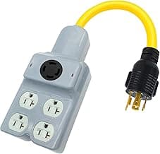 240V to 120V Adapter, Generator Plug NEMA L14-30P to L14-30R and 4 Port 5-20R/5-15R 4 Prong Twist Lock 30 Amp Male Plug to Female Receptacle for RV Workshop Outdoor Activity (Gray)