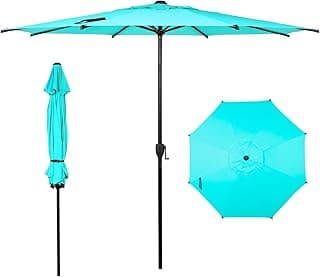 Abba Patio 9FT Lyon Outdoor Patio Umbrella Outdoor Table Umbrella with Push Button Tilt and Crank Market Umbrella 8 Sturdy Ribs UV Protection Waterproof for Garden Deck Backyard Pool Light Blue