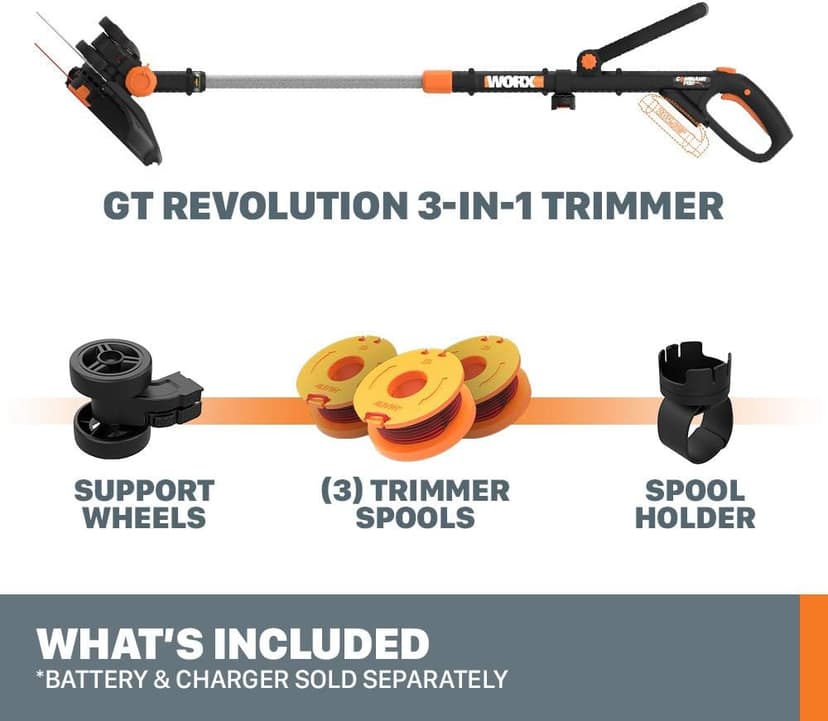 Worx GT Revolution 20V 12" String Trimmer Grass Trimmer/Edger/Mini-Mower, WG170.9
