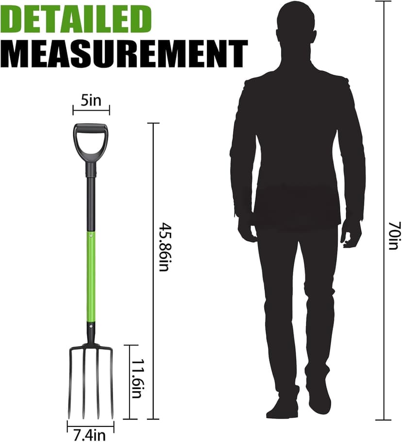 Heavy Duty Pitchfork,Garden Forks for Digging Compost Spading, 4-Tines Pitch Fork with High-Carbon Steel Handle, 45 inches Digging Fork(with Protective Gloves)