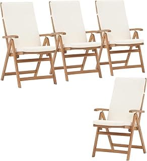OC Orange-Casual Folding Patio Dining Chair Set of 4, Outdoor Acacia Wooden Reclining Chair w/Armrest & Removeable Cushion, Solid Wood, for Porch, Backyard, Garden, Indoor, Beige