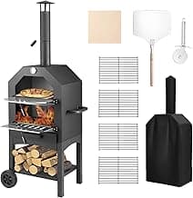 Pizza Oven Outdoor, Wood Fire Pizza Ovens for Outside, Pizza Maker with Waterproof Cover, 12" Pizza Stone, Pizza Spatula and 4pcs Grill Rack Included for Camping Backyard BBQ