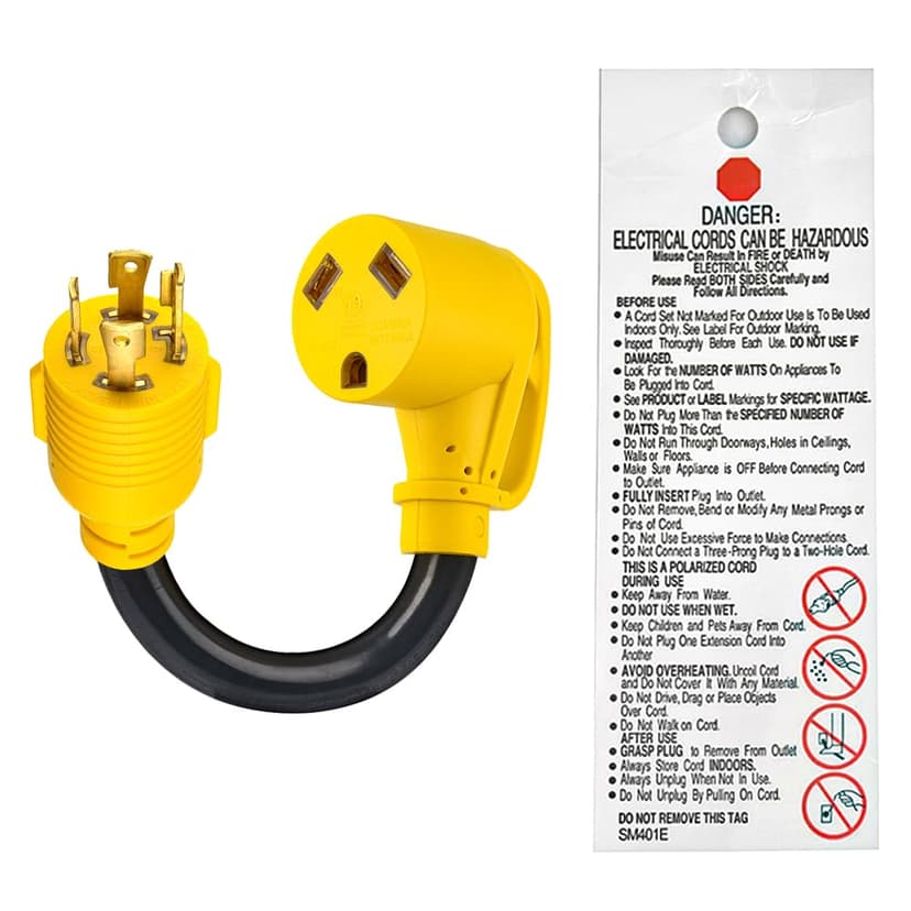 Locking RV Generator Adapter 30Amp 4 Prong Male to 30Amp Female 125/250 Volt Dogbone RV Power Adapter NEMA L14-30P to TT-30R with Heavy Duty STW 10AWG 3C Wire Pigtail Adapter Cord