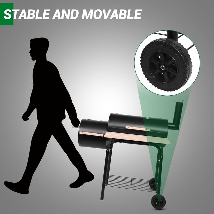 Outvita BBQ Charcoal Grill, Outdoor Patio Barbecue Cooker with Offset Smoker, Wheels and Tray for Balcony Picnics, Party and Camping