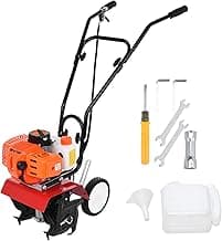 Garden Tiller Gas Powered,Garden Tiller,52cc 2 Stroke 9000RPM Cordless Tiller Cultivator,6-inch Depth Digging Petrol Cultivator 1.2L Fuel Tank Mini Tiller for Lawn Yard Soil Cultivation