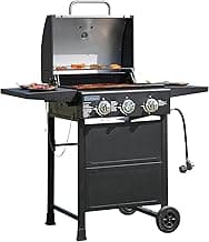 Grill Propane 3 Burner Gas Outside, Bbq with Thermometer, Patio grill For Small gatherings, asadores de gas 30000 BTU. Barbecue grill with Foldable Rack.