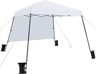 Yaheetech Pop Up Canopy Tent with Backpack, 10x10 Base Portable Easy One Person Setup Folding Shelter Compact Lightweight Slant Leg Canopy with 1 Sidewall, 8x8 Top, White