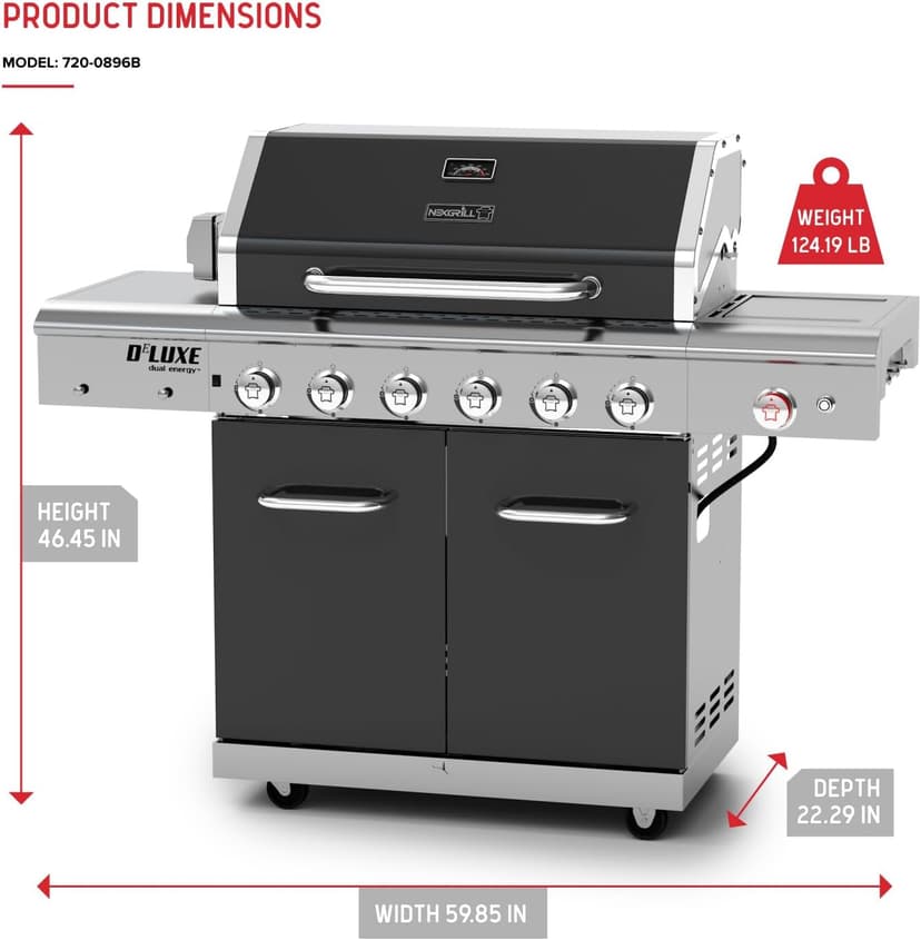 Nexgrill Deluxe 6-Burner Propane Gas Grill with Ceramic Searing Side Burner, Rotisserie Kit, 60,000 BTUs Output, and Stainless Steel Control Panel, BBQ Grill Perfect for Outdoor Gatherings - 720-0896B
