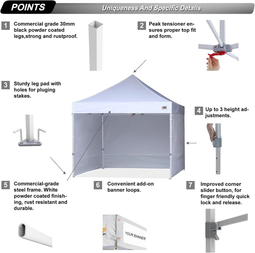 ABCCANOPY Easy Pop Up Canopy Tent with Sidewalls 10x10 Commercial -Series, White