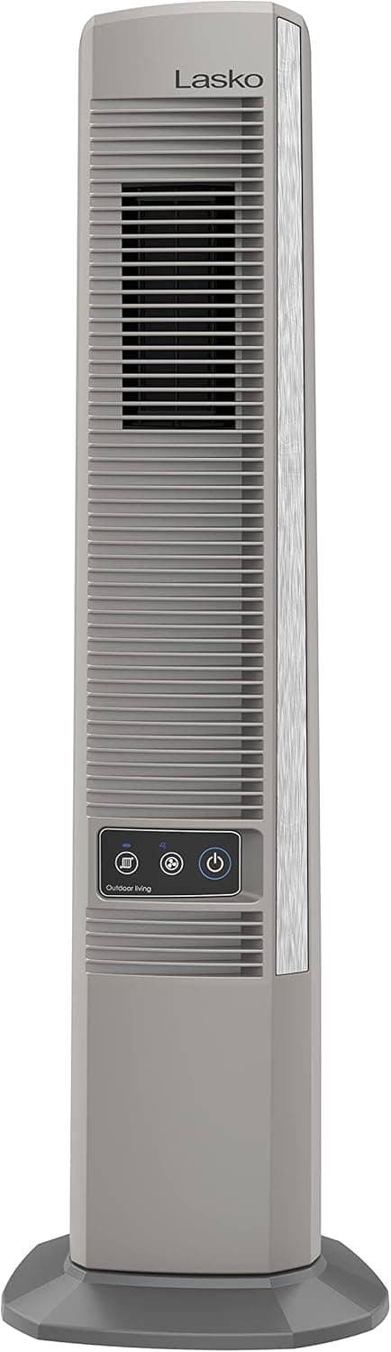 Lasko Outdoor Living Oscillating Tower Fan, for Decks, Patios and Porches, 10 Foot Power Cord, 4 Refreshing Speeds, 42", Grey, YF202