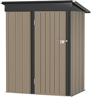 Greesum Metal Outdoor Storage Shed 5FT x 3FT, Steel Utility Tool Shed Storage House with Door & Lock, for Backyard Garden Patio Lawn (5' x 3'), Brown