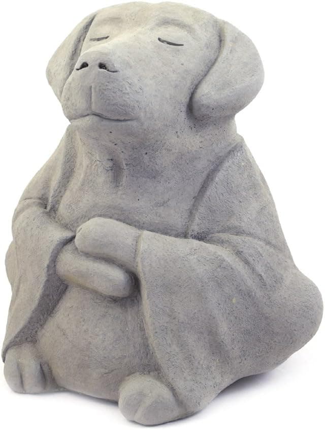 Modern Artisans Meditating Dog - Cast Stone Garden Sculpture : Large Size, Grey Stone Finish