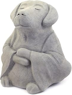 Modern Artisans Meditating Dog - Cast Stone Garden Sculpture : Large Size, Grey Stone Finish