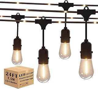 24FT Outdoor String Lights with 72 LEDs Rope Light, Waterproof Outside Patio Lights,Shatterproof 12 Vintage Edison Bulbs Hanging Lighting for Porch Garden Backyard Cafe,2700K Dimmable
