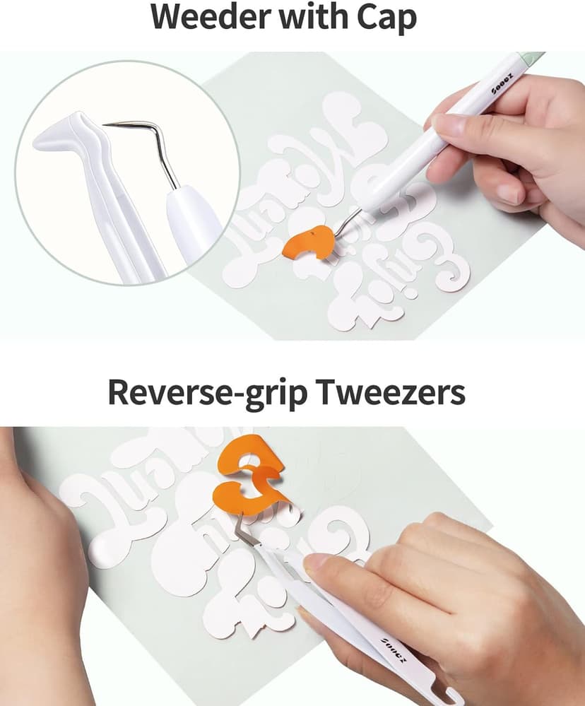 Sooez Weeding Tools for Vinyl, 6PCS Basic Tools Set for Cricut, Precision Craft Vinyl Tool Kit, Scoring Stylus/Weeder/, Scraper/Spatula/Tweezers/Scissors for Vinyl,Paper & Iron-on Projects,Mint Green