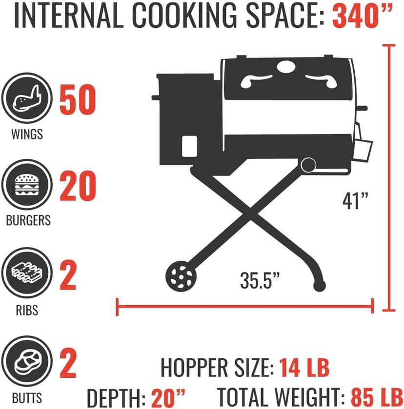 recteq Pellet Grill - Road Warrior 340, Portable Electric Pellet Smoker Grill, BBQ, Wood Pellets, Sear, Smoke, and More