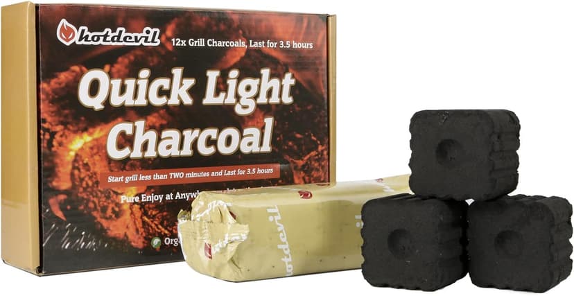 Quick Light Charcoal Instant Light Hardwood Lump Charcoals Premium Instant Charcoal Briquettes for BBQ Grilling Camping Outdoor 210 mins Long Lasting Low Smoke Clean Burning 4 Rolls 12 PCs
