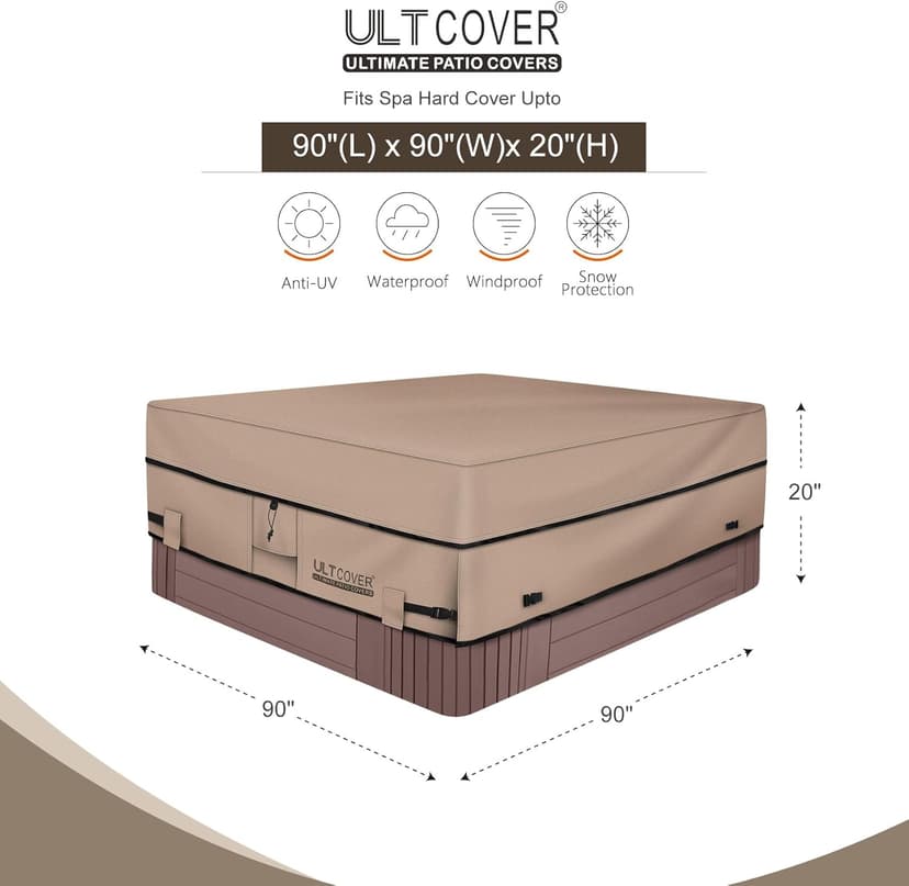 ULTCOVER Waterproof 600D Polyester Square Hot Tub Cover Outdoor SPA Covers 90 x 90 inch
