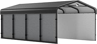 12x20 Metal Carport, Carport Canopy 12x20 Heavy Duty, Galvanized Steel Roof Car Port with Removable Polyethylene Sidewalls