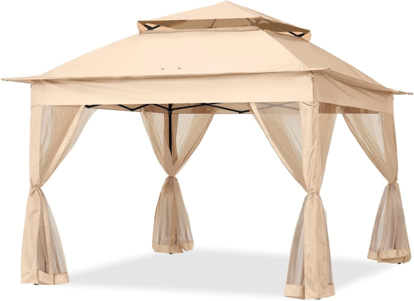COOSHADE 11x11Ft Easy Pop Up Gazebo Tent Instant Outdoor Canopy Shelter with Mosquito Netting Walls(Khaki)