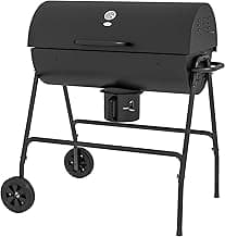 Outsunny Barrel Charcoal BBQ Grill with Built-in Thermometer Ash Catcher and Wheels, Outdoor Barbecue Grill with 420 sq.in. Cooking Area for Backyard Party, Patio Picnic, Black
