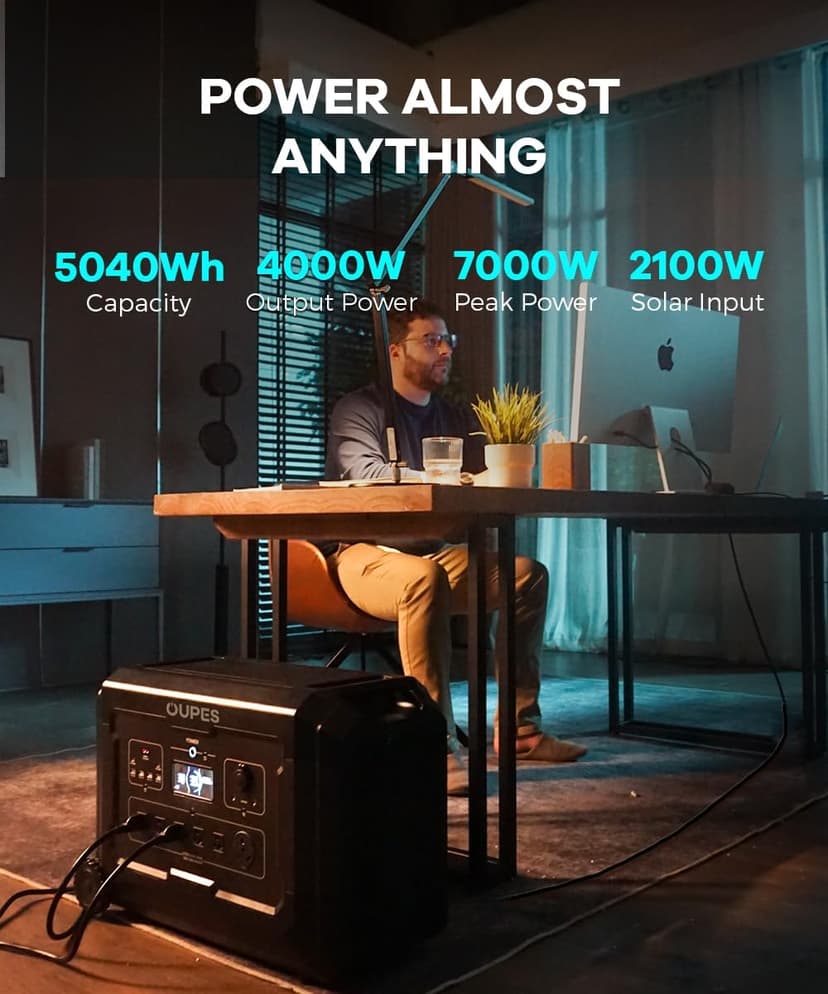 OUPES Mega 5 Power Station with 6 * 240W Panels & B5 Extra Battery, Up to 10.08kWh Home Lifepo4 Battery Backup with Expandable Capacity, Solar Generator for Blackout, Camping, RV, Emergencies