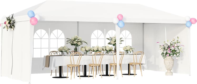 HomGarden 10'x20' Outdoor Canopy Tent Camping Gazebo Storage Shelter Pavilion Cater for Party Wedding Events BBQ w/4 Removable Enclosure Sidewalls & 2 Zippered Doorways