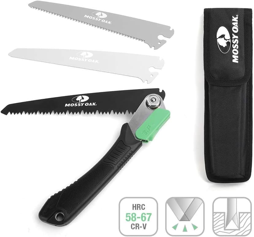 MOSSY OAK 3 in 1 Folding Saw, Pruning Hand Saw with Wood, Metal and PVC Blade, Camping Saw for Backpacking, Hunting and Bushcraft, Pouch Included