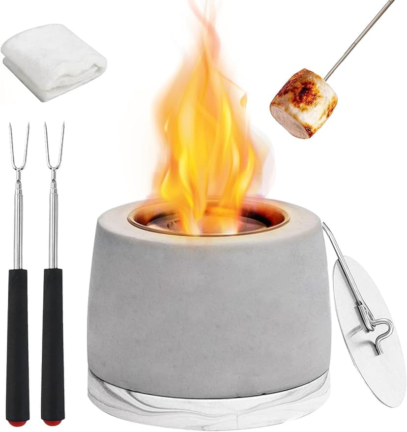 Concrete Tabletop Fire Pit with ASTM Certified, Table Top Portable Rubbing Alcohol Fireplace Indoor Outdoor Decor Long Time, White