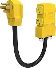 50Amp to 20 Amp 110V RV Distribution Adapter. 4 Prong NEMA 14-50P Male to 4*5-20R/5-15R Household Outlet Female with Circuit Breaker.RV Generator Adapter Cord 1.5FT.Yellow