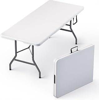 6 Feet Foldable Table with Built in Handle & Steel Legs | Heavy Duty Portable | Perfect for Party, Dining, Wedding, Events, Picnic Indoor, Outdoor, Camping, Utility, Folding