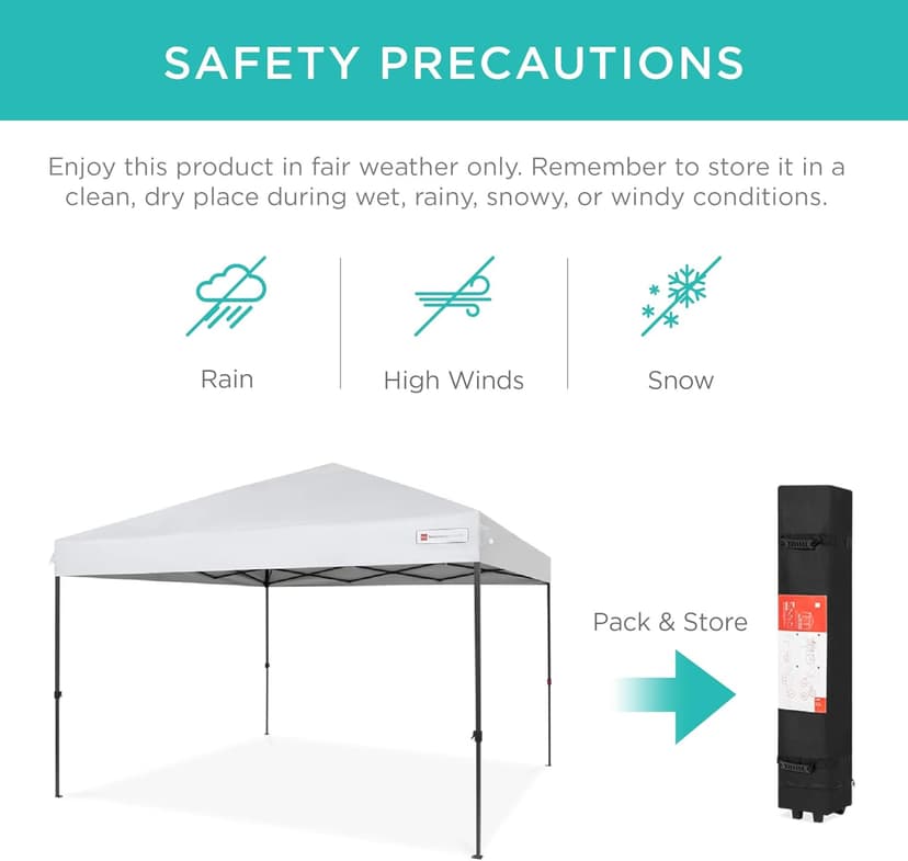 Best Choice Products 10x10ft 1-Person Setup Pop Up Canopy Tent Instant Portable Shelter w/ 1-Button Push, Case, 4 Weight Bags - White