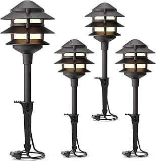 GOODSMANN Landscape Lighting 4PK Pathway Lights Low Voltage 2.2 Watt LED 12V AC Landscape Lights 30 Lumen Warm White with Cable Connectors Metal Stakes 9122-21102-04A