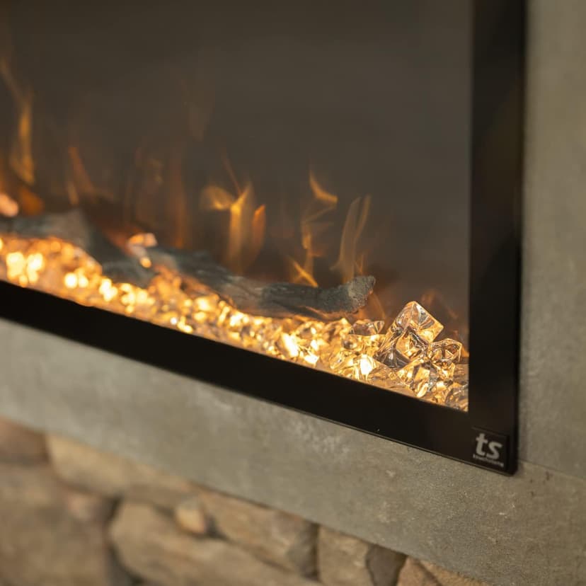Touchstone 80049 - Indoor/Outdoor Sideline Elite Smart WiFi-Enabled Electric Fireplace - 60" Wide - in-Wall Recessed or Wall Mount - Realistic 6 Color Flame - No Heat - Log & Crystal