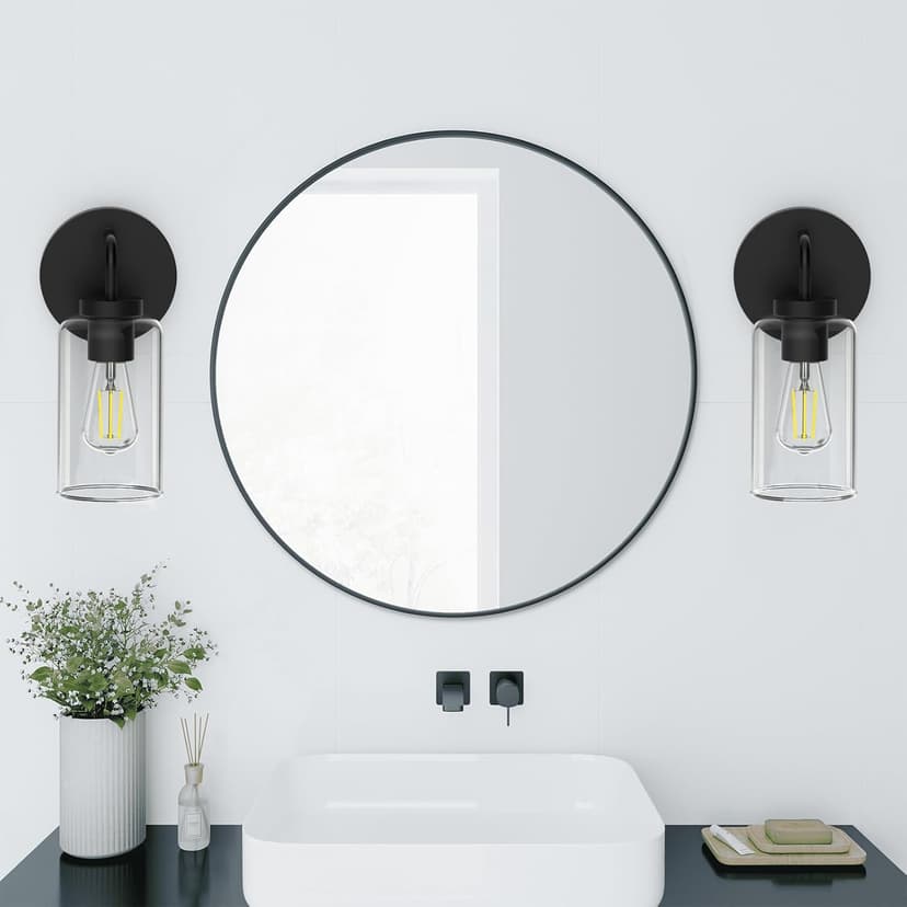 Zevluck 1-Light Wall Sconce, Modern Wall Light Fixtures with Clear Glass Shade, Matte Black Bathroom Vanity Light, Hardwired Vanity Wall Lamps for Bathroom, Bedroom, Living Room, Stairs, Hallway
