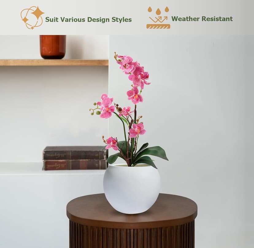 Globo 9.7" H x 12" D Fiberstone Premium Large Planter, (White), 7.8" Pot Opening, Sphere Drainage Pots, Lightweight Outdoor Planters, Planter for Indoor and Outdoor use, Gifts for Mom.