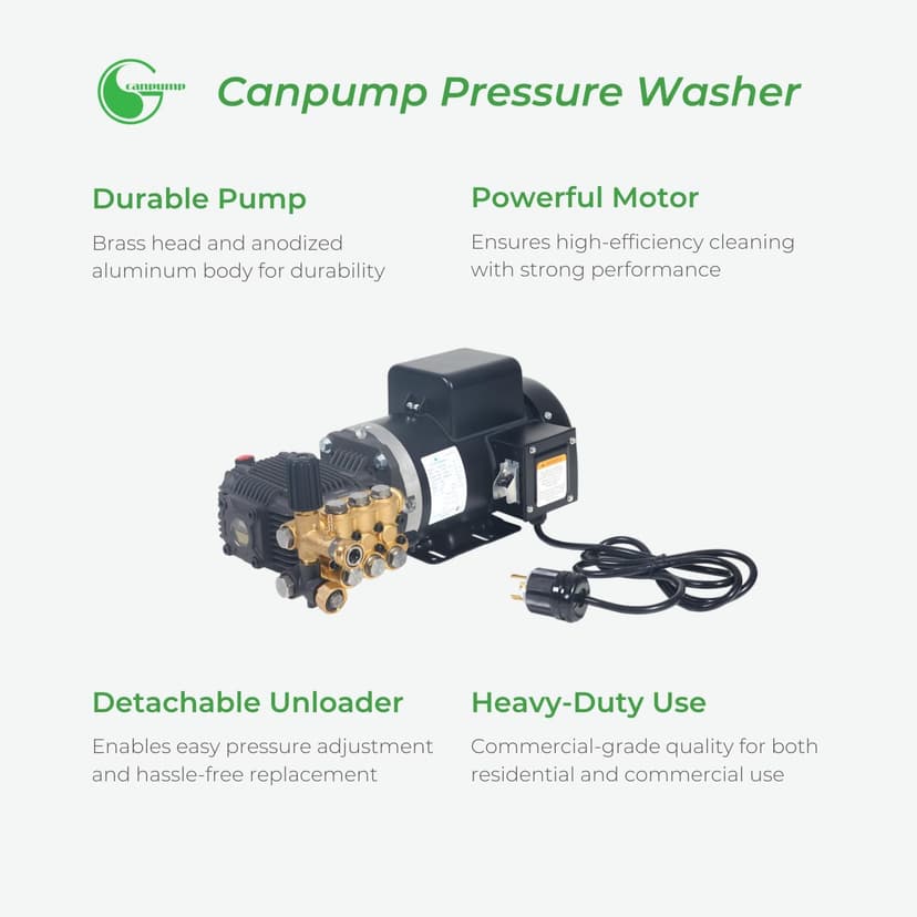 Canpump Electric Pressure Washer: 5 hp Full-Speed Motor 230 V, Canpump CF 2530 EH Triplex Pump