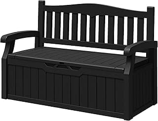 Greesum 80 Gallon Storage Bench Outdoor Deck Box with Armrest, Patio Furniture,Lockable, Waterproof and UV Resistant, Suitable for Garden, Pool, Black