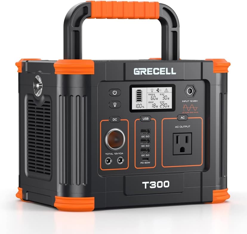 Portable Power Station 300W (Peak 600W), GRECELL 288Wh Solar Generator with 60W USB-C PD Output, 110V Pure Sine Wave AC Outlet Backup Lithium Battery for Outdoors Camping Travel Hunting Home Blackout