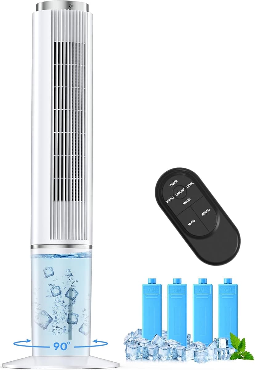 42 INCH Portable Air Conditioners w/Remote & LED Touch Screen, 4 Modes & 3 Speeds, 1-Gal Tank for 15H Cooling Evaporative Air Cooler, 12H Timer for Smart Auto-Off, 90° Oscillating Swamp Cooler