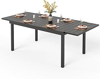 PHI VILLA Expandable Outdoor Dining Table for 6-8, Rectangle Metal Wrought Iron Extendable Table, Large Dining Furniture for Patio, Yard, Porch, Deck