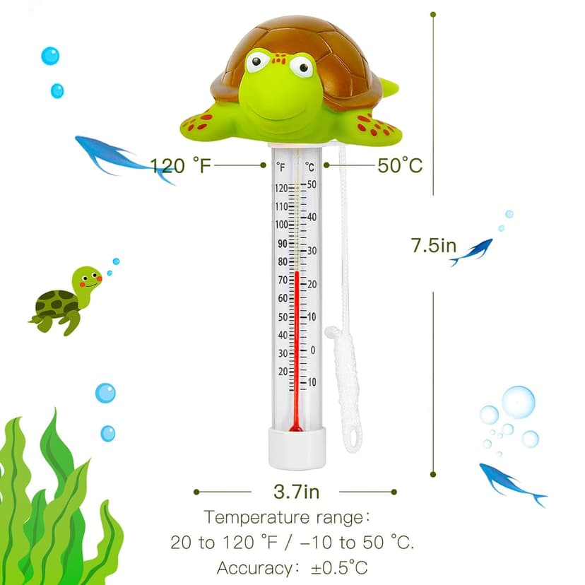 XY-WQ Floating Pool Thermometer, Large Size Easy Read for Water Temperature with String for Outdoor and Indoor Swimming Pools and Spas (Turtle)