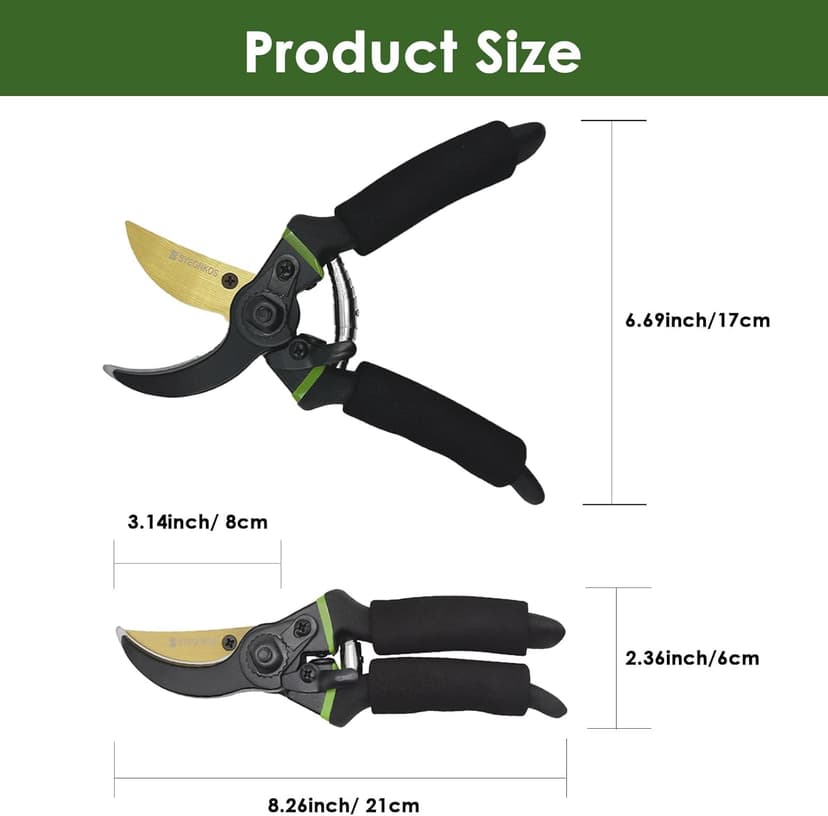 Secateurs, Premium Titanium Garden Pruning Shears, Gardening Scissors, Bypass, Ergonomic Shape, Garden Secateurs, Professional Hand Pruners, Hedge Shears