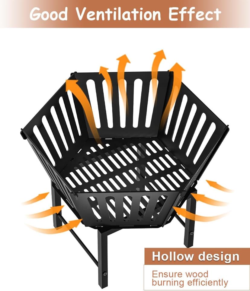 22.5 Inch Portable Plug Fire Pit for Camping, Heightened Detachable Outdoor Wood Burning Firepits for Outside Patio Heating, Picnic, Bonfire and BBQ with Carrying Bag, Vertical Hollow Style