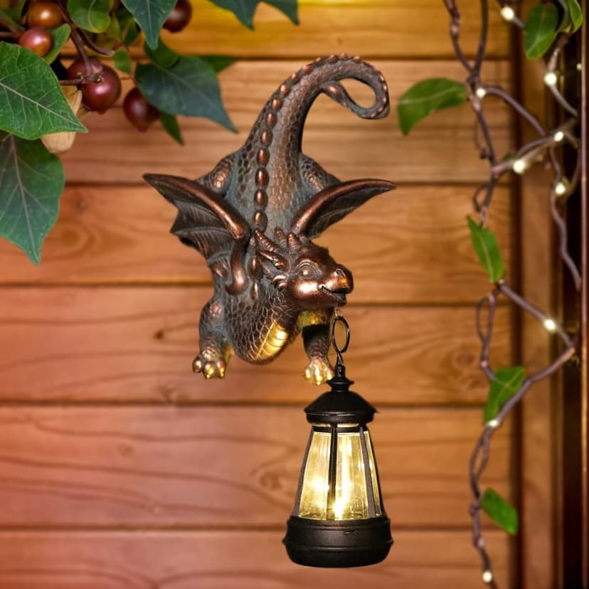 Dragon Solar Garden Statue - Gothic Outdoor Wall Hanging Decor with Solar Light, Fantasy Dragon Figurine for Patio, Yard, or Tree - Unique Whimsical Gift for Adults, Men & Women