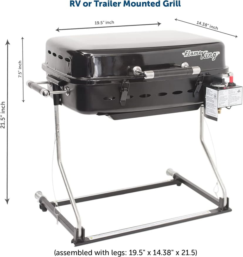 Flame King - YSNHT500 RV Or Trailer Mounted BBQ - Motorhome Gas Grill - 214 Sq Inch Cooking Surface - Adjustable Flame Controller, Black