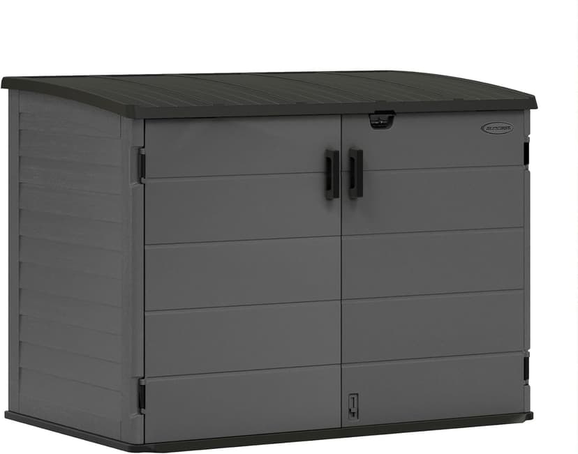 Suncast Stow-Away Horizontal Storage Shed for Yard Storage, All-Weather Outdoor Storage Shed with 2 Lockable Doors, 70.5" W x 44.25" D x 52" H, Peppercorn, Made in The USA