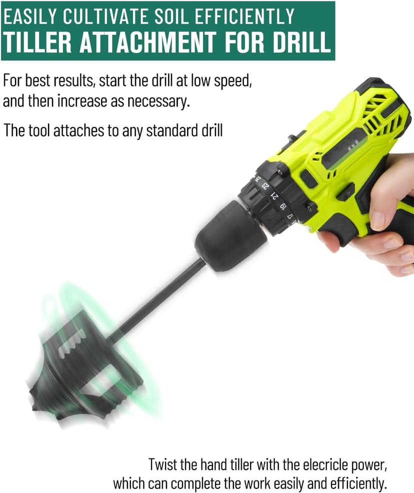 4-in-1 Cultivator Soil Tiller-Soil Digger and Soil Loosener for Gardening Bed and Plant Box,Bulb Planter Auger for 3/8" Hex Drive Drill
